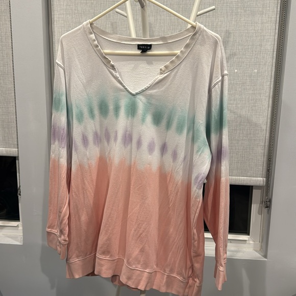 torrid Tops - Torrid White , Peach and Green V-Neck Ombré Swearshirt 2X